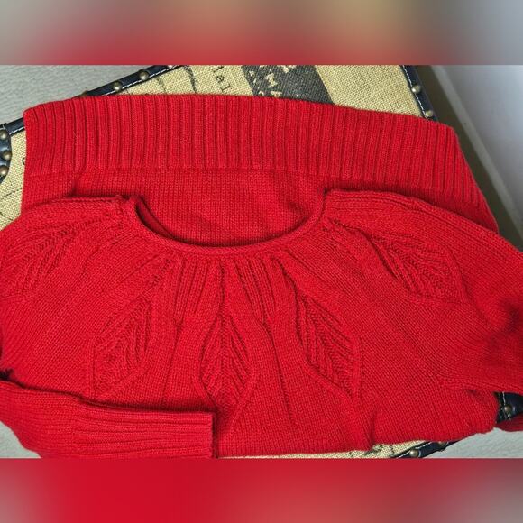 CHAPS Womens Red Cable Knit Sweater Size L Long Sleeve Side Slits Boat Neck - Picture 6 of 9